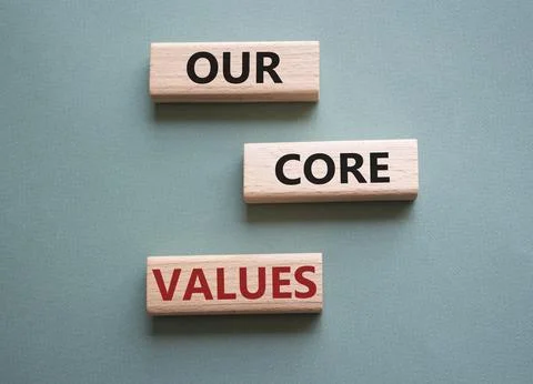 Our core values symbol. Concept words Our core values on wooden blocks. Bea.. Foto stock