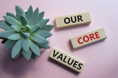 Our core values symbol. Concept words Our core values on wooden blocks. Bea.. Stock Photos