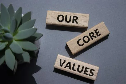 Our core values symbol. Concept words Our core values on wooden blocks. Bea.. Stock Photos