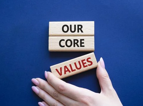 Our core values symbol. Concept words Our core values on wooden blocks. Bea.. Stock Photos