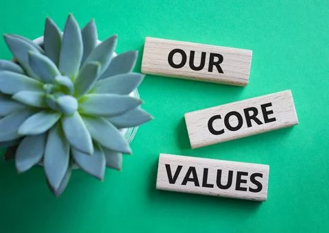 Our core values symbol. Concept words Our core values on wooden blocks. Bea.. Stock Photos