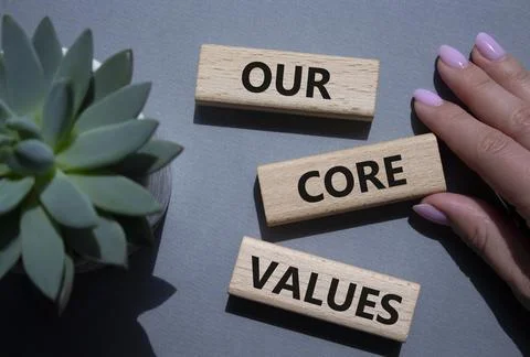 Our core values symbol. Concept words Our core values on wooden blocks. Bea.. Stock Photos