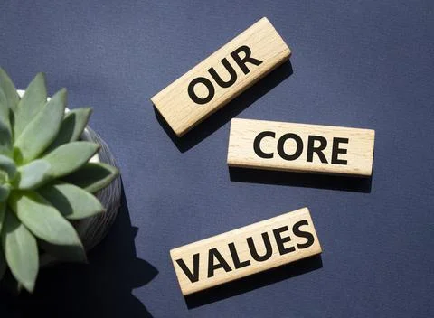 Our core values symbol. Concept words Our core values on wooden blocks. Bea.. Stockfoto's
