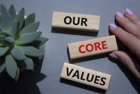 Our core values symbol. Concept words Our core values on wooden blocks. Bea.. Stock Photos