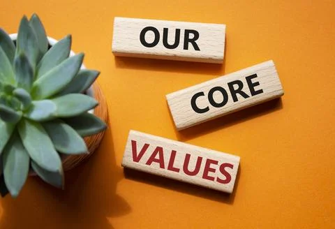Our core values symbol. Concept words Our core values on wooden blocks. Bea.. Stock Photos