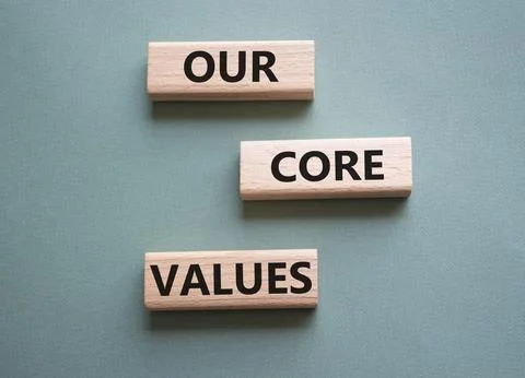 Our core values symbol. Concept words Our core values on wooden blocks. Bea.. Stockfoto's