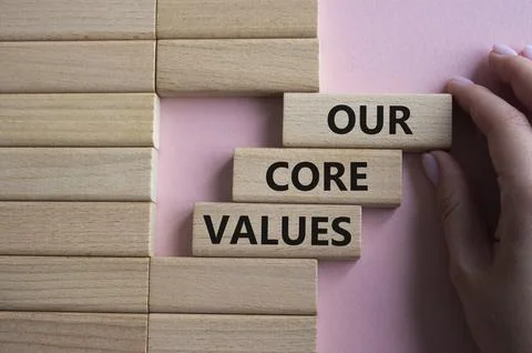 Our core values symbol. Concept words Our core values on wooden blocks. Bea.. Foto stock