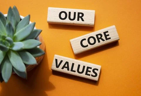 Our core values symbol. Concept words Our core values on wooden blocks. Bea.. Stock Photos