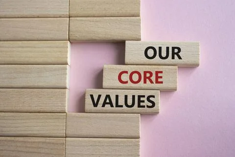 Our core values symbol. Concept words Our core values on wooden blocks. Bea.. Stockfoto's