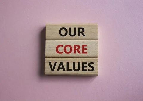 Our core values symbol. Concept words Our core values on wooden blocks. Bea.. Stock Photos