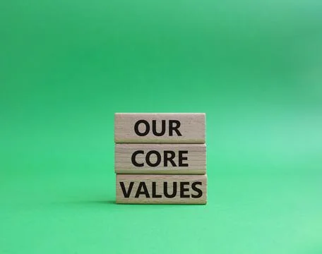 Our core values symbol. Concept words 'Our core values' on wooden blocks. B.. Stock Photos