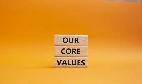 Our core values symbol. Concept words 'Our core values' on wooden blocks. B.. Stock Photos
