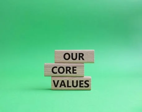 Our core values symbol. Concept words 'Our core values' on wooden blocks. B.. Stock Photos