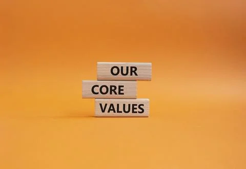 Our core values symbol. Concept words 'Our core values' on wooden blocks. B.. Stock Photos