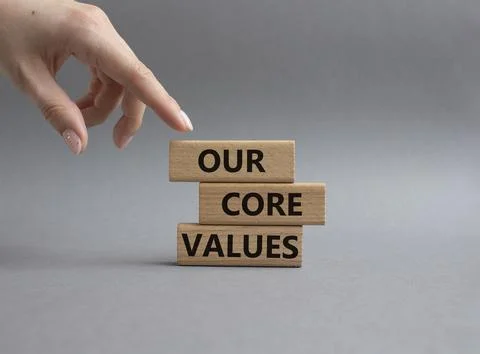 Our core values symbol. Concept words 'Our core values' on wooden blocks. B.. Stock Photos