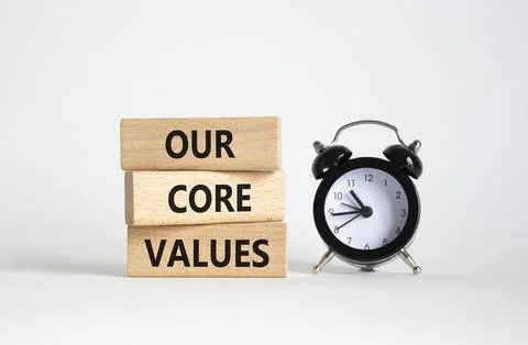 Our core values symbol. Concept words Our core values on wooden blocks. Bea.. Stock Photos