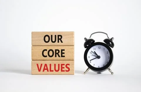 Our core values symbol. Concept words Our core values on wooden blocks. Bea.. 스톡 사진