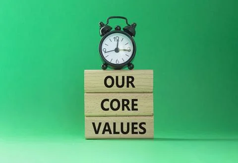 Our core values symbol. Concept words Our core values on wooden blocks. Bea.. Stock-Fotos