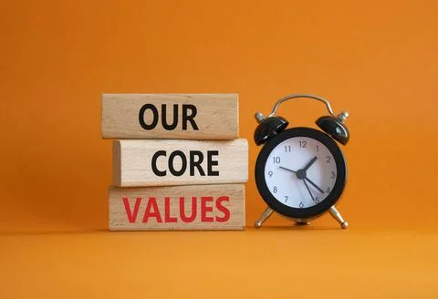 Our core values symbol. Concept words Our core values on wooden blocks. Bea.. Stock Photos