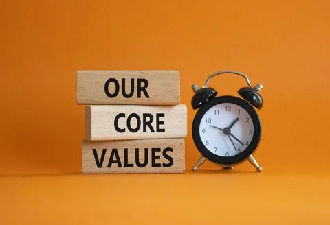 Our core values symbol. Concept words Our core values on wooden blocks. Bea.. Stock-Fotos