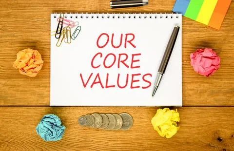 Our core values symbol. Concept words Our core values on beautiful white no.. Stockfoto's