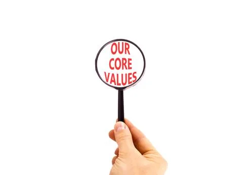 Our core values symbol. Concept words Our core values on beautiful magnifying 스톡 사진