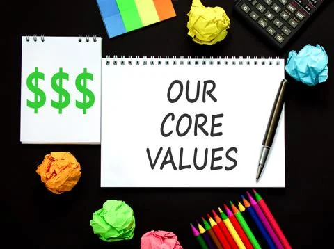 Our core values symbol. Concept words Our core values on beautiful white no.. Stock Photos