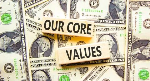 Our core values symbol. Concept words Our core values on beautiful wooden b.. Stockfoto's