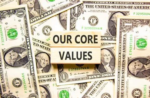 Our core values symbol. Concept words Our core values on beautiful wooden b.. Stock Photos