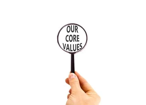 Our core values symbol. Concept words Our core values on beautiful magnifying Stock Photos