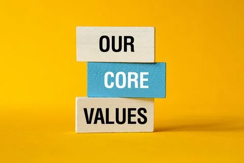Our core values - word concept on building blocks, text Stock Photos