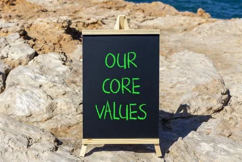 Our core values words symbol. Concept words Our core values on beautiful bl.. Foto stock