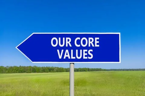 Our core values words symbol. Concept words Our core values on beautiful bl.. Stock Photos