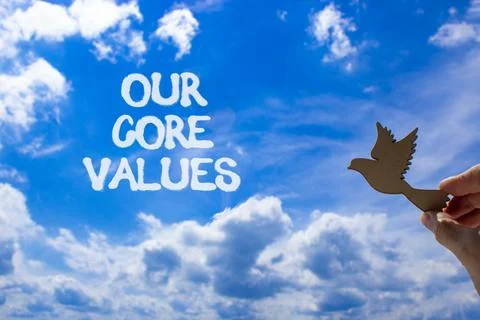 Our core values words symbol. Concept words Our core values on beautiful bl.. Stock Photos