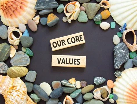 Our core values words symbol. Concept words Our core values on beautiful wood 库存照片
