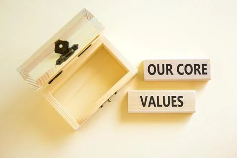 Our core values words symbol. Concept words Our core values on beautiful wood Stock Photos