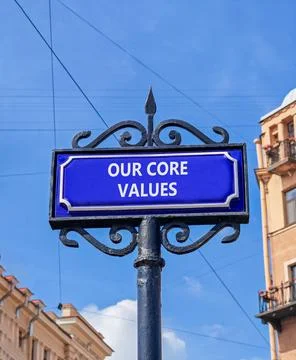 Our core values words symbol. Concept words Our core values on beautiful bl.. Stock Photos