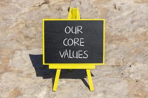 Our core values words symbol. Concept words Our core values on beautiful bl.. Stock Photos