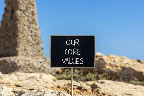 Our core values words symbol. Concept words Our core values on beautiful bl.. Stock Photos