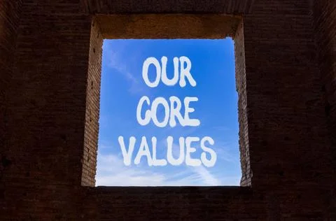 Our core values words symbol. Concept words Our core values on beautiful wi.. Stock Photos