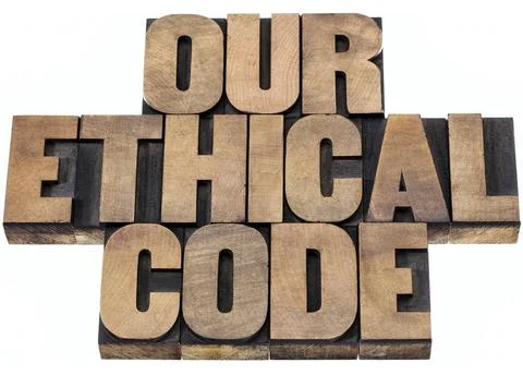  our ethical code our ethical code - isolated text in letterpress wood typ... Foto stock