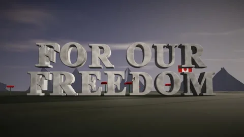 For Our Freedom Pale Granite 3D Letters in a Field of Poppies with Canadian 스톡 동영상 343371360