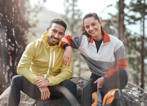 Our friendship formed over hiking. Cropped portrait of two young athletes Stock Photos
