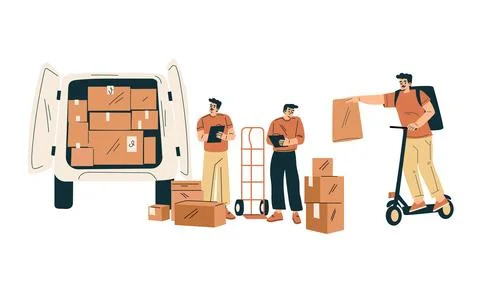 Our highly efficient and wellcoordinated Logistics and Delivery Team is working Stockillustratie