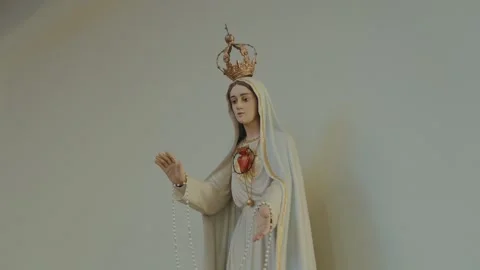 Our Lady Of Fatima Statue With Crown And Rosary Immaculate Heart Stock Footage 339058353