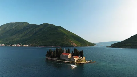 Our Lady of the Rocks Centered in Bay of Kotor, Static Aerial 4K 動画素材 342538736