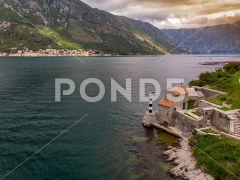 Our Lady of the Rocks Church view from Crkva Gospe od Andela. Crkva Gospe od Stock Photos