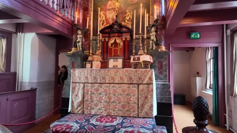 Our lord in the attic altar left to right pan Video stock 334917550