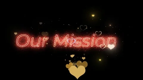 Our mission glowing text animation with floating golden heart icons on black Stock Footage 338991726