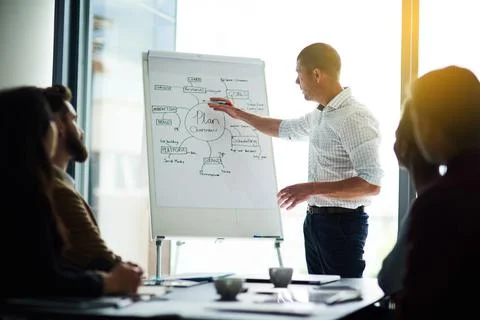 Our next step would be to implement this...a businessman giving a presentation Stock Photos